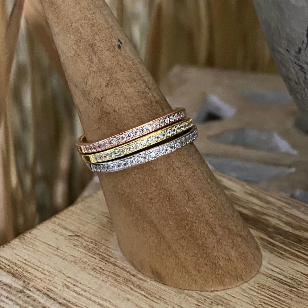 Tri-Color Sterling Silver Triple Band Ring Set size 7